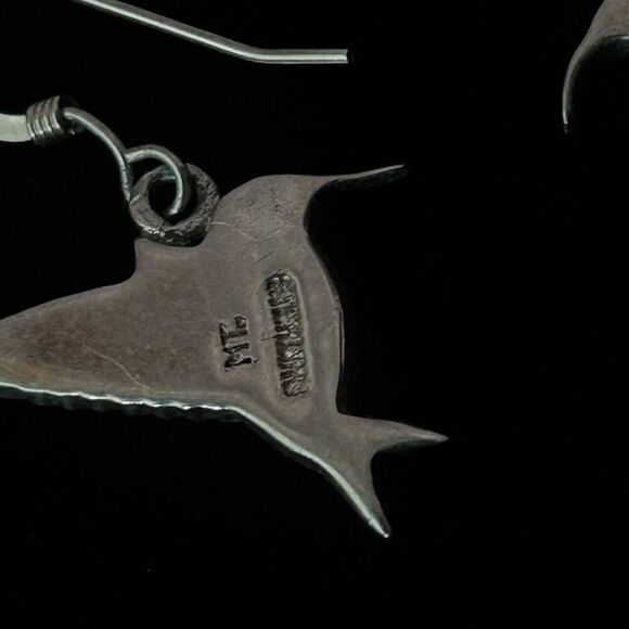 Vintage Hummingbird Turquoise and Marked 925 Sterling Silver ML Dangle Earrings - Picture 5 of 6